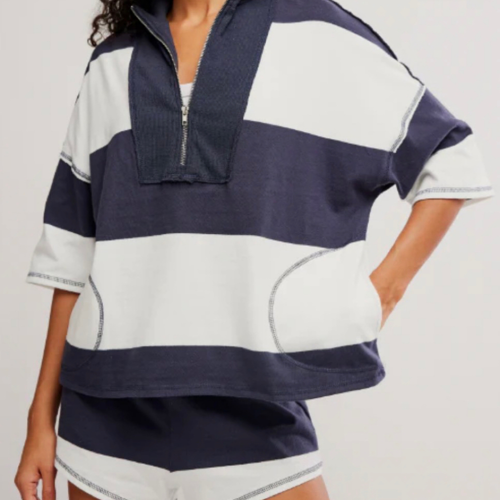 Free People Movement Retro Rugby Top Only Midnight Navy Combo Size Small $128